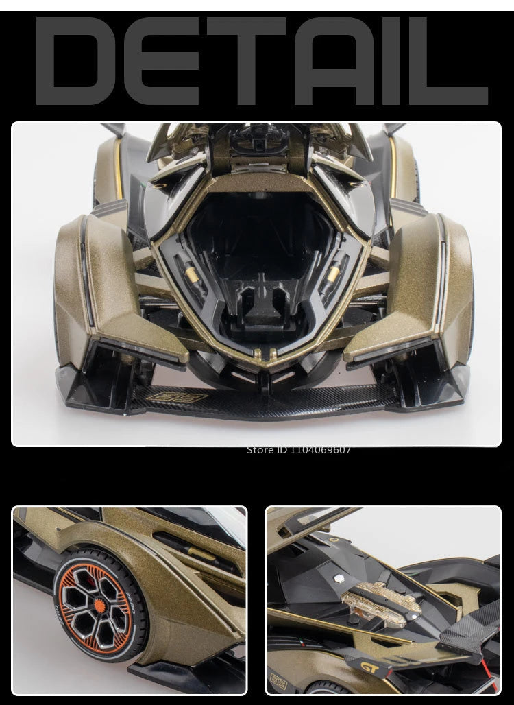 Supercar V12 GT – Modèle 1:22 en Alliage | Son & Lumière | Portes Rétractables