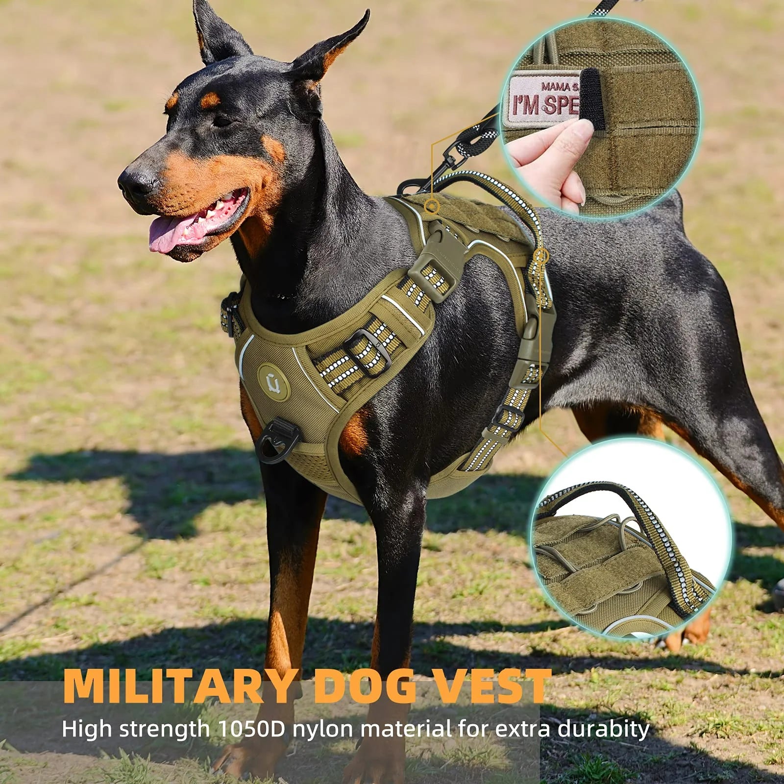 Harnais tactique militaire anti-traction pour chien moyen et grand
