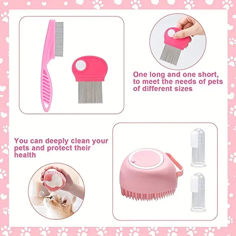 Kit de toilettage 8 pièces pour chat — brosses, coupe-griffes, peigne anti-puces