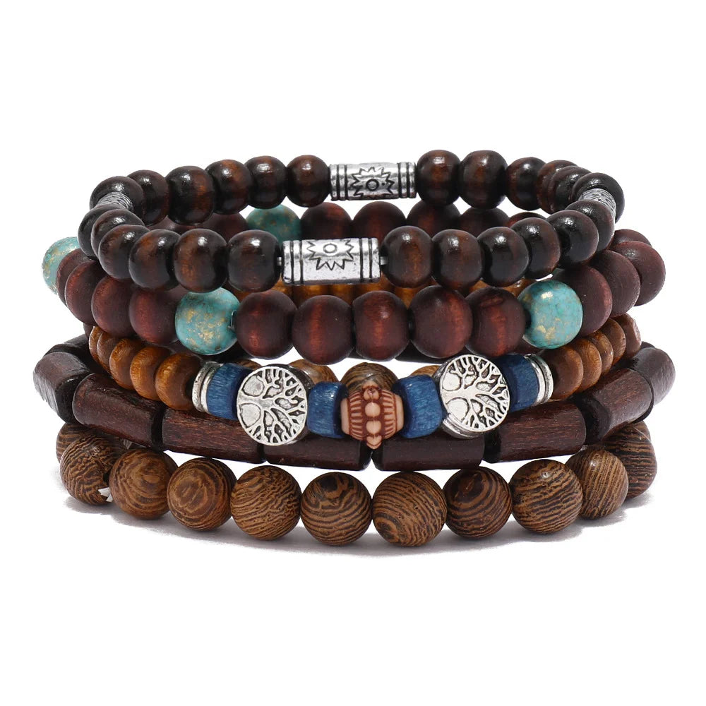 Bracelet Homme Luxe – Set de 4 Bracelets Tressés en Cuir (Style Ethnique Tribal)