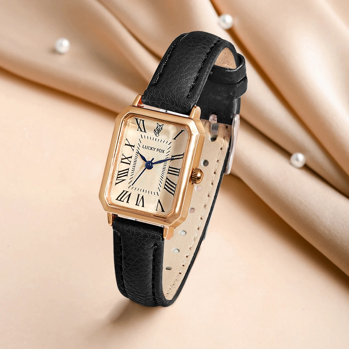 Montre Carrée Rétro Femme – Bracelet Cuir – LUCKYFOX L19