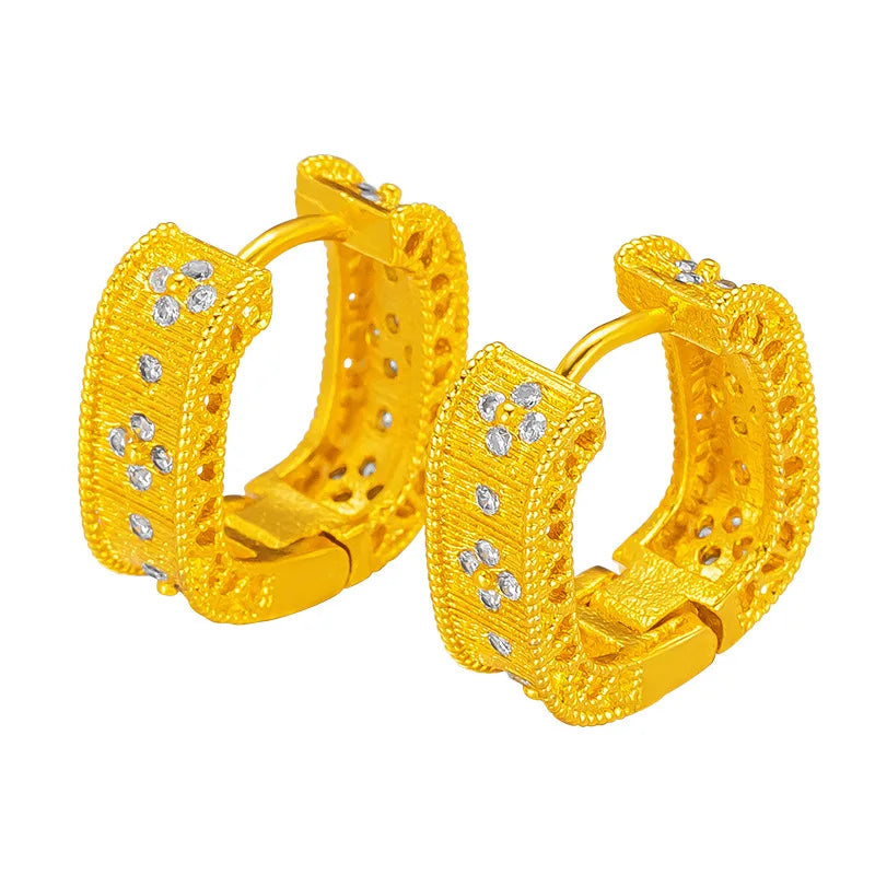 Boucles d’Oreilles Carrées Luxe – Design Géométrique Creux, Or 9999