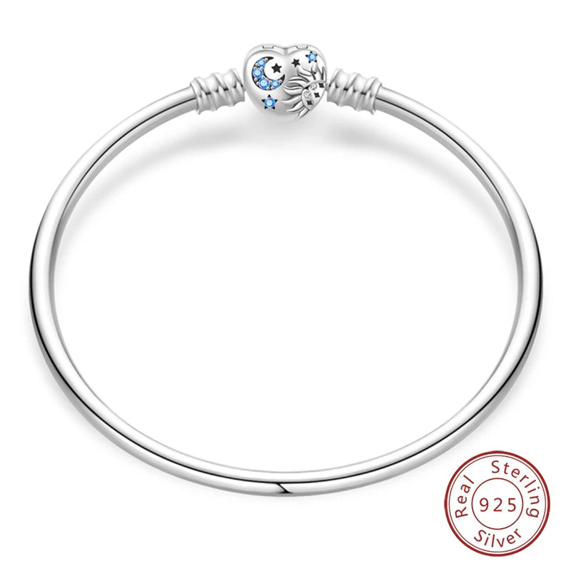 Bracelet en Argent 925 Original – Étoile, Lune & Trèfle Porte-Bonheur