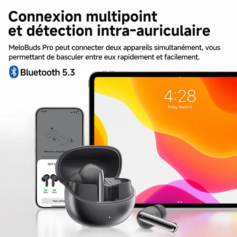 QCY MeloBuds Pro – Écouteurs Sans Fil ANC 46dB | LDAC Hi-Res | 34h d’Autonomie