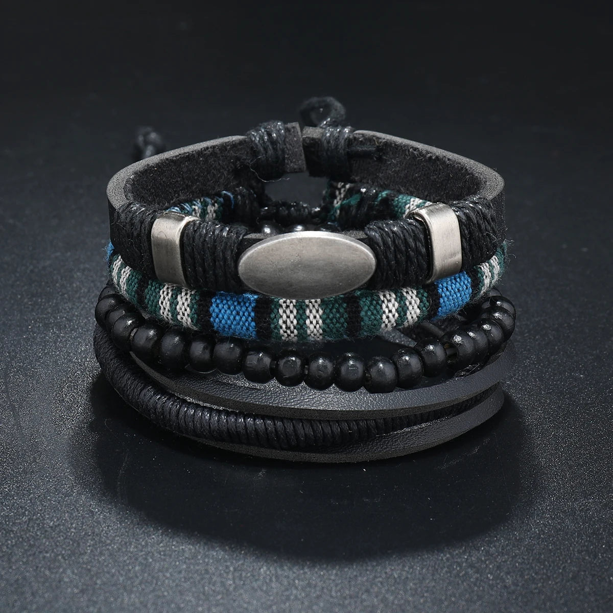 Bracelet Homme Luxe – Set de 4 Bracelets Tressés en Cuir (Style Ethnique Tribal)