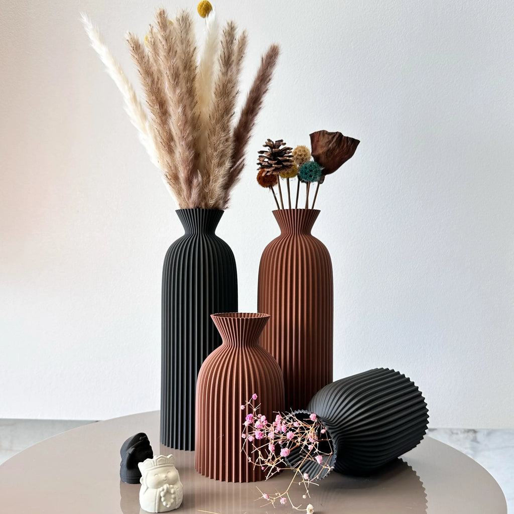 Vase Décoratif Ondulé – Lot de 2 – Design Moderne pour Fleurs Séchées