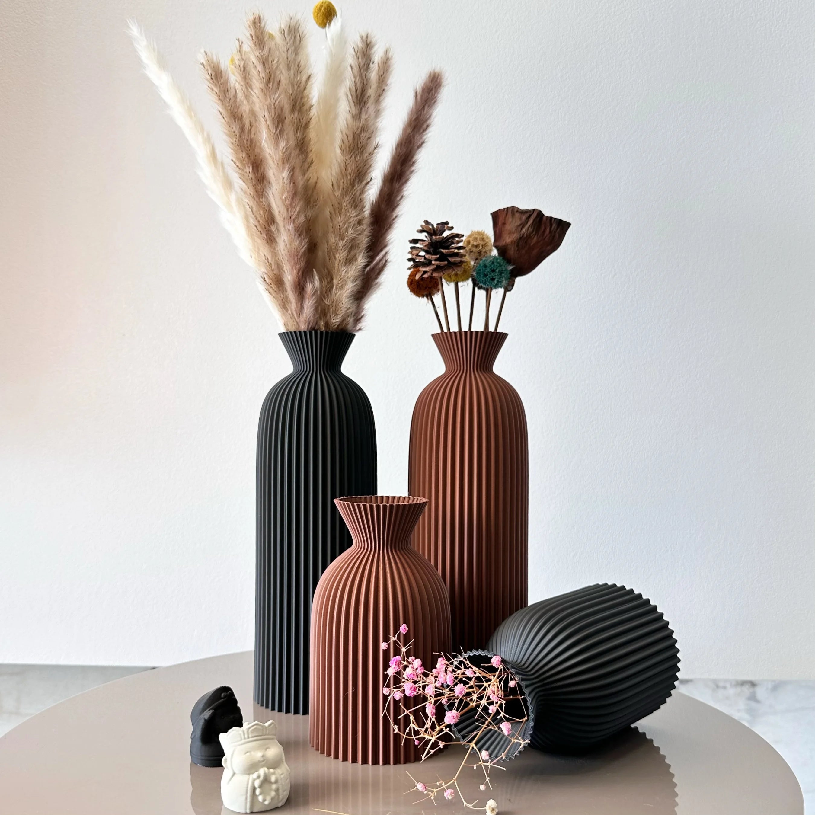 Vase Décoratif Ondulé – Lot de 2 – Design Moderne pour Fleurs Séchées