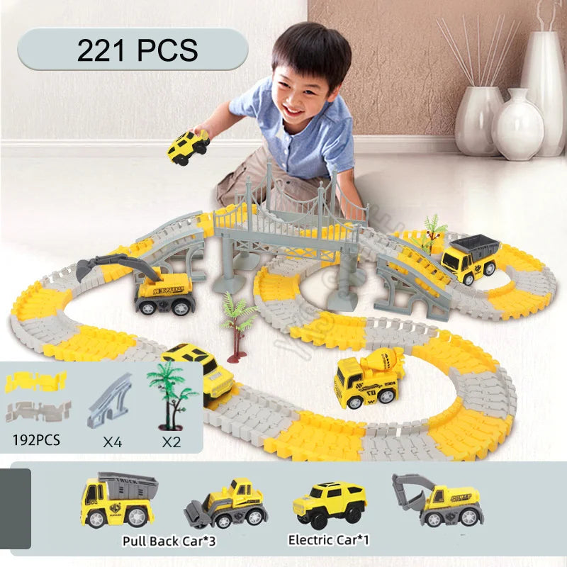 Ensemble Rails Magiques – Circuit Flexible et Courbé + Voiture Lumineuse (137 pcs / 221 pcs)