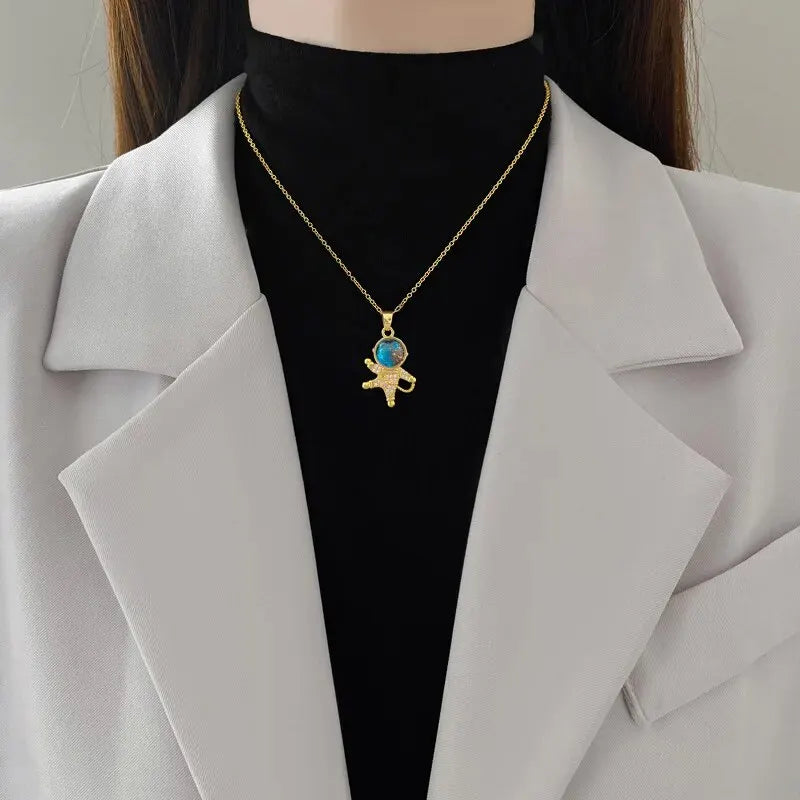 Collier Femme – Série Star Series (Acier Titane & Planète/Lune)