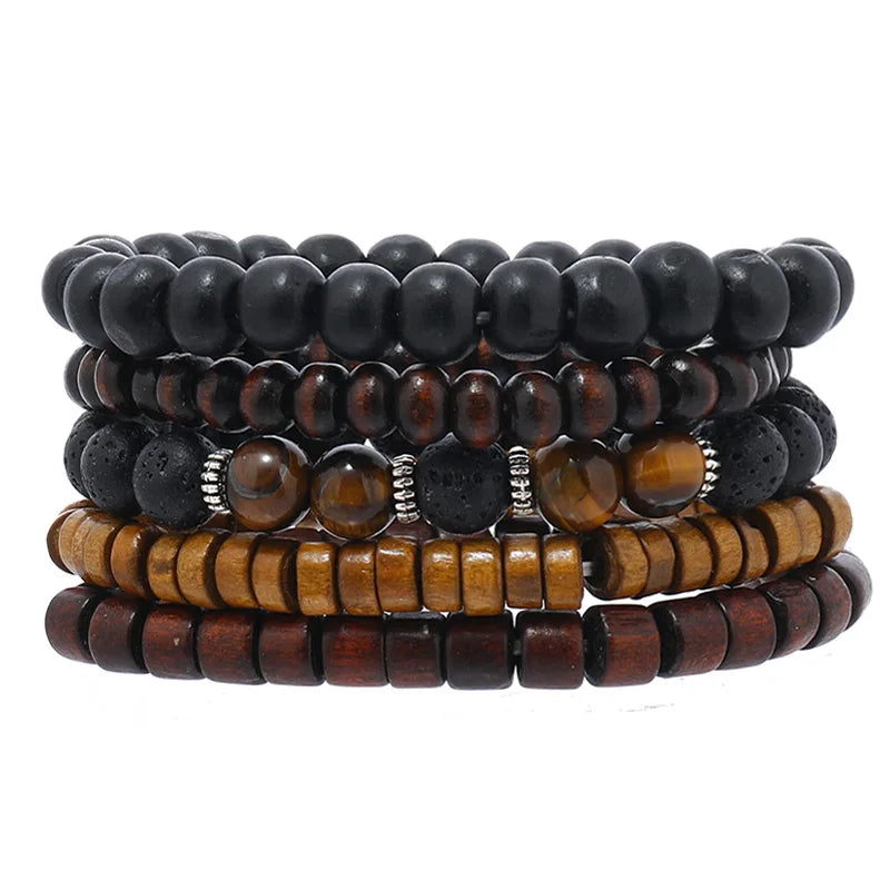 Bracelet Homme Luxe – Set de 4 Bracelets Tressés en Cuir (Style Ethnique Tribal)