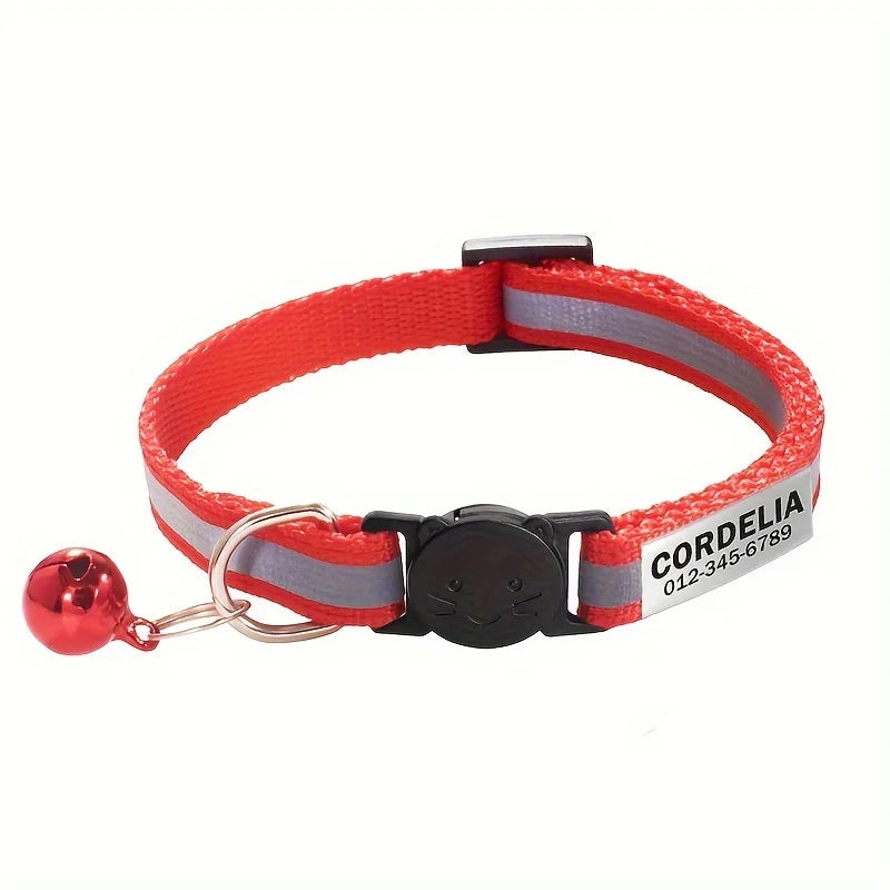 Collier réfléchissant personnalisable pour chat avec grelot — gravure offerte