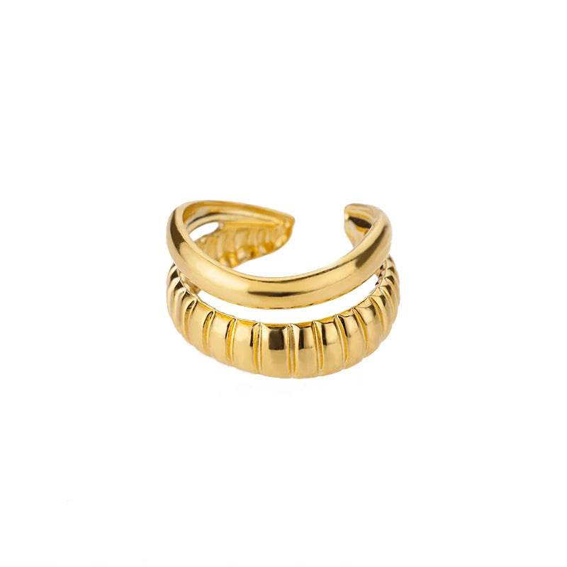 Bague Large Minimaliste en Acier Inoxydable – Finition Or 18K – Ajustable – Style Vintage & Géométrique