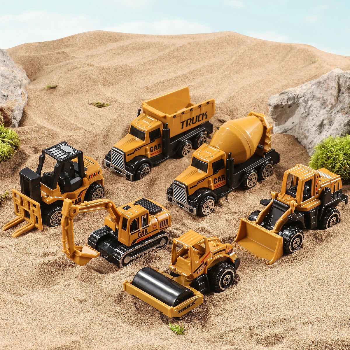 Set de 6 Véhicules d’Ingénierie en Alliage – Camions, Tracteurs & Pelles 1:64