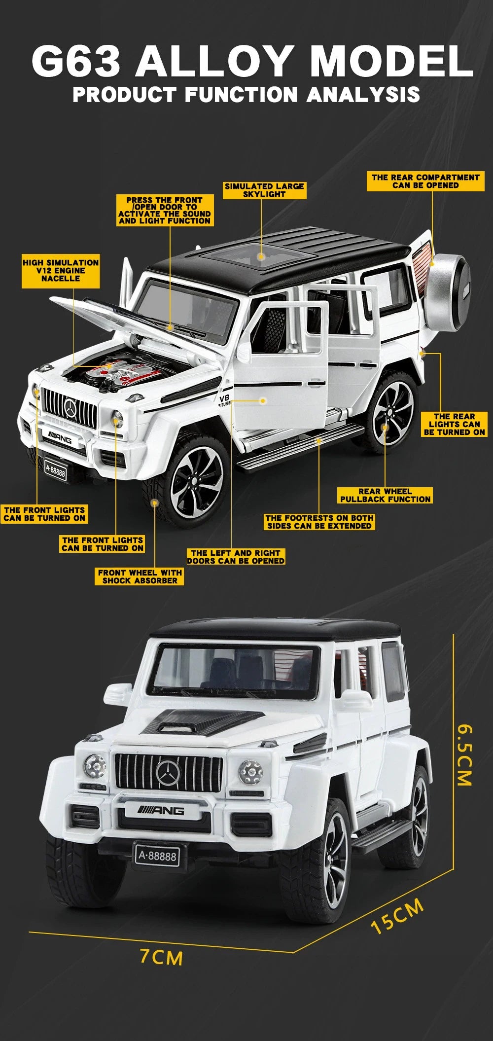 Mercedes-Benz G63 1:32 – Miniature Tout-Terrain Brabus Métal | Son & Lumière