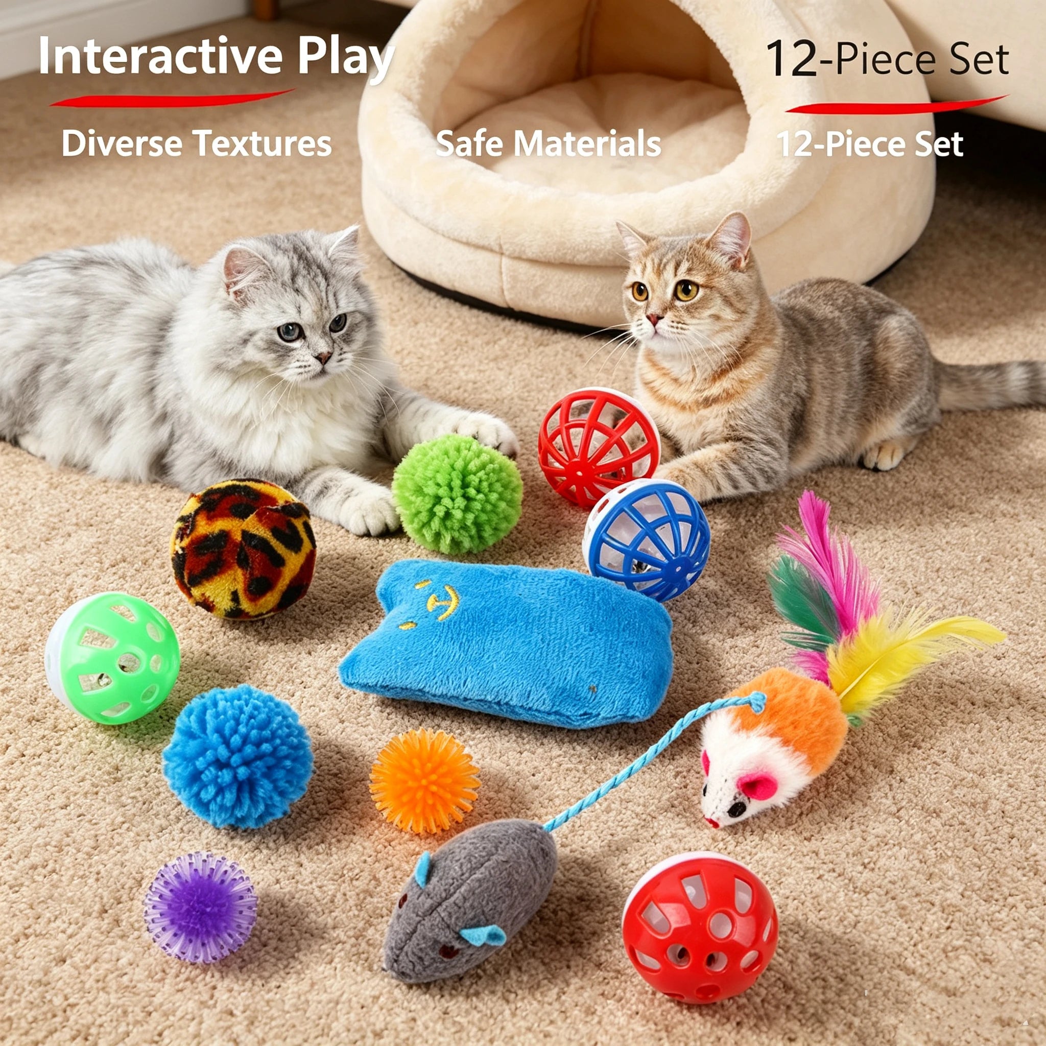 Ensemble de jouets pour chat — tunnel, canne à plume, souris et balles