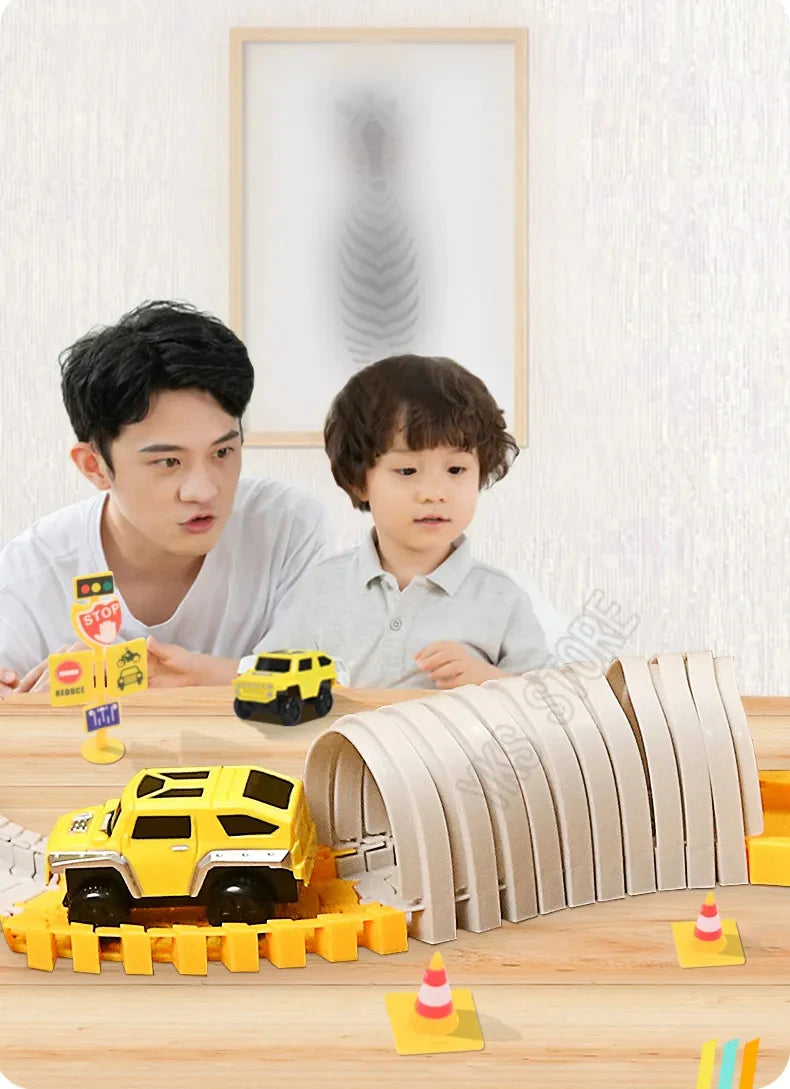 Ensemble Rails Magiques – Circuit Flexible et Courbé + Voiture Lumineuse (137 pcs / 221 pcs)