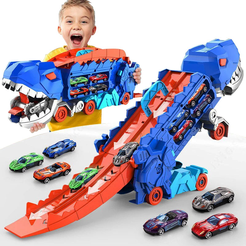 Camion Dinosaure avec Piste Pliable & Mini Voitures – Jouet Enfant 3+