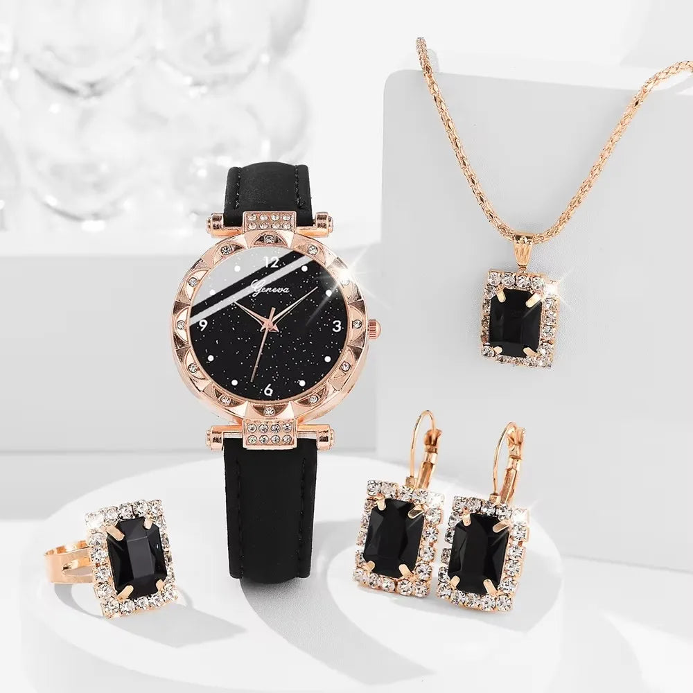 Coffret Montres Femme – Set Luxe 5 Pièces (Quartz • Strass • Mode Élégante)