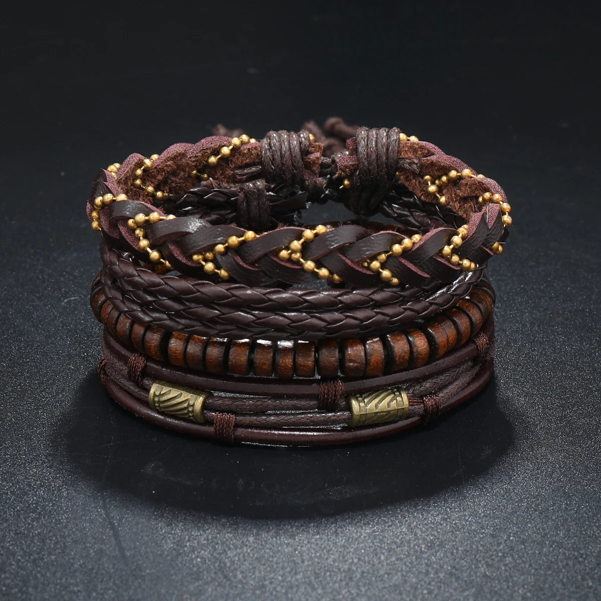 Bracelet Homme Luxe – Set de 4 Bracelets Tressés en Cuir (Style Ethnique Tribal)