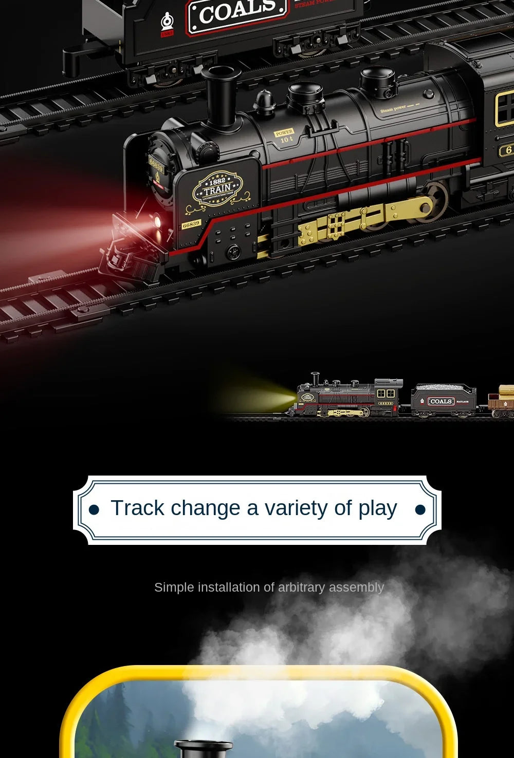 Train Électrique Rétro – Locomotive à Vapeur & Wagon Fret – Pistes Haute Vitesse (Plusieurs Sets)