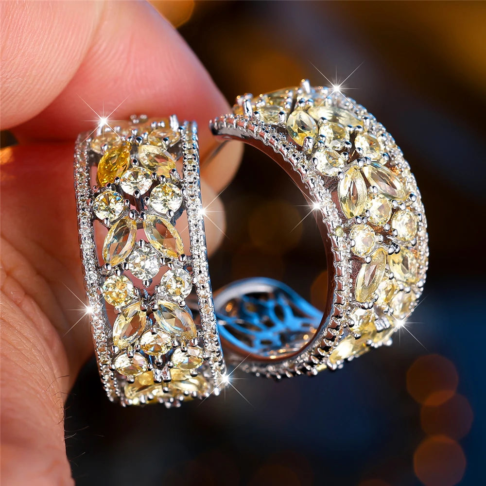 Boucles d’Oreilles Luxe Femme – Cristal Zircon Multicolore Argenté