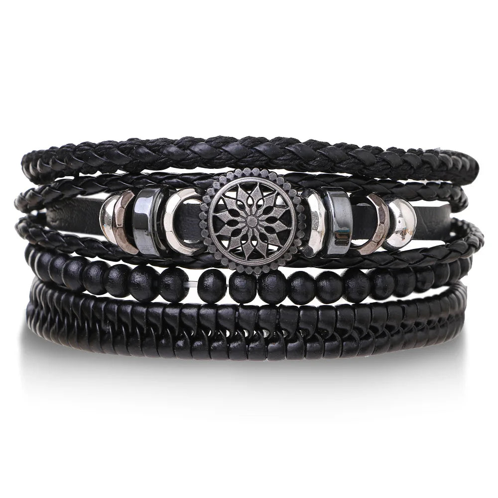 Bracelet Homme Luxe – Set de 4 Bracelets Tressés en Cuir (Style Ethnique Tribal)