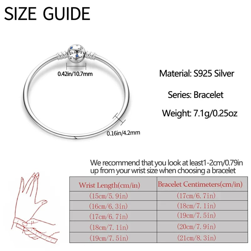 Bracelet en Argent 925 Original – Étoile, Lune & Trèfle Porte-Bonheur