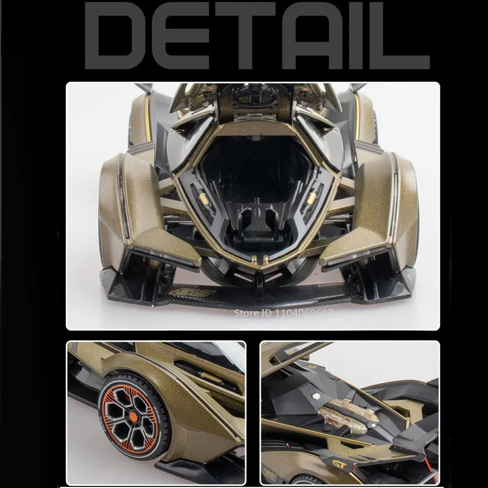 Supercar V12 GT – Modèle 1:22 en Alliage | Son & Lumière | Portes Rétractables