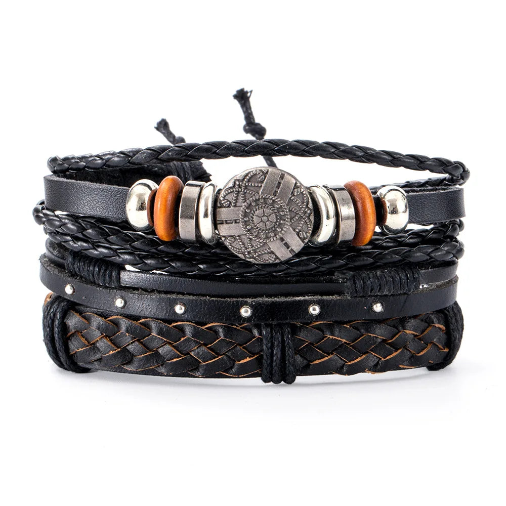 Bracelet Homme Luxe – Set de 4 Bracelets Tressés en Cuir (Style Ethnique Tribal)