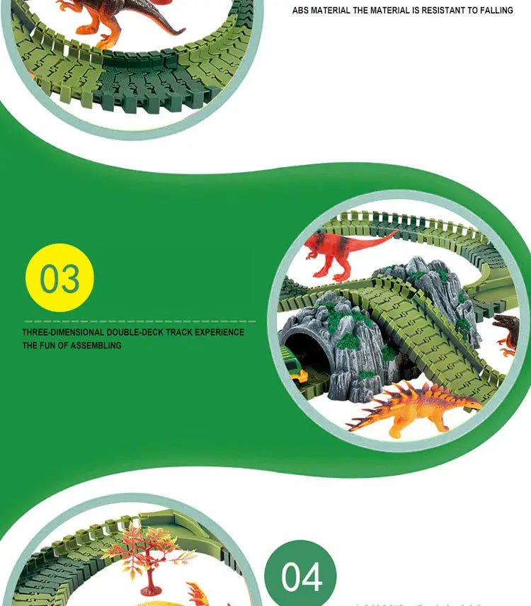 Piste de Course Dinosaure Flexible – Voiture Flash / Sans Lumière – Jouet Éducatif Enfants