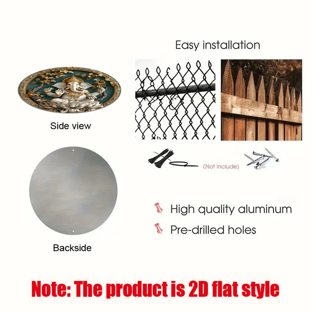 Panneau Mural Ganesha Vintage 2D – Aluminium Résistant aux Intempéries