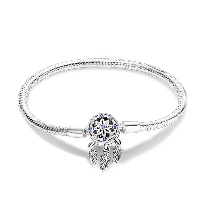 Bracelet en Argent 925 Original – Étoile, Lune & Trèfle Porte-Bonheur