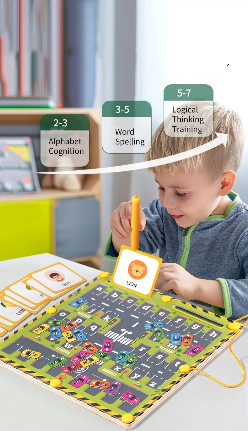 Labyrinthe Magnétique Montessori – Couleurs & Chiffres | Jouet en Bois Motricité Fine (3–5 ans)