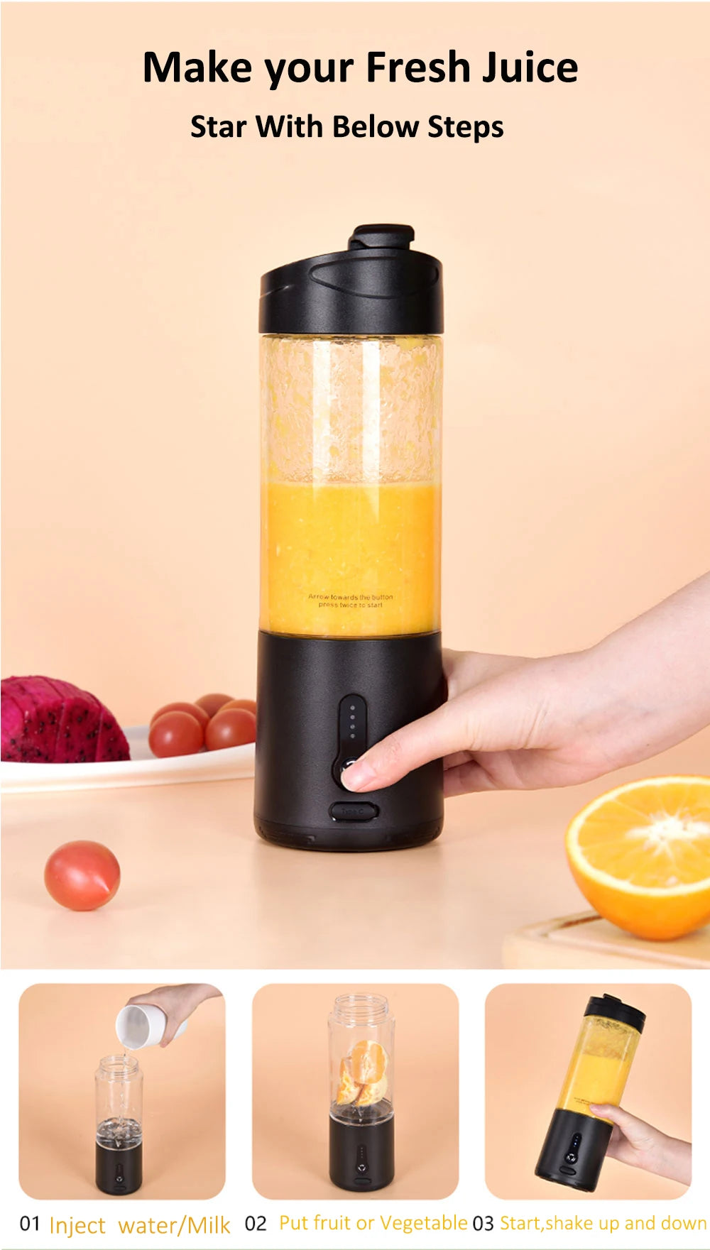 Mini Blender Portable HD-06 – Smoothies & Jus Frais (530 ml)