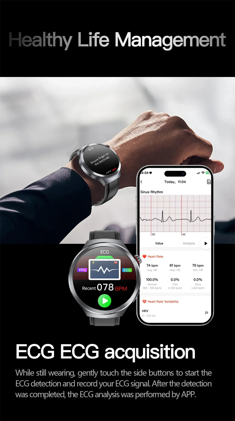 Montre Connectée ECG Health 2025 – Analyse Santé & Diagnostic Intelligent AI