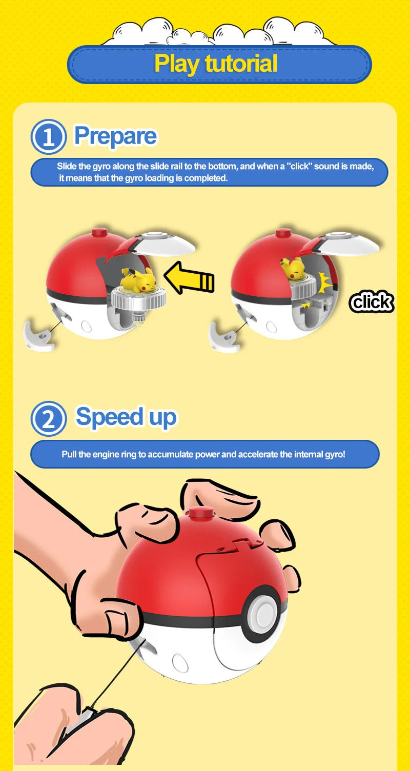 Toupie Pokémon – Pikachu, Mew, Évoli, Salamèche & Carapuce | Gyro Battle Pokéball