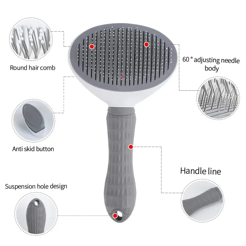 Brosse de toilettage auto-nettoyante pour chien et chat — bouton poussoir