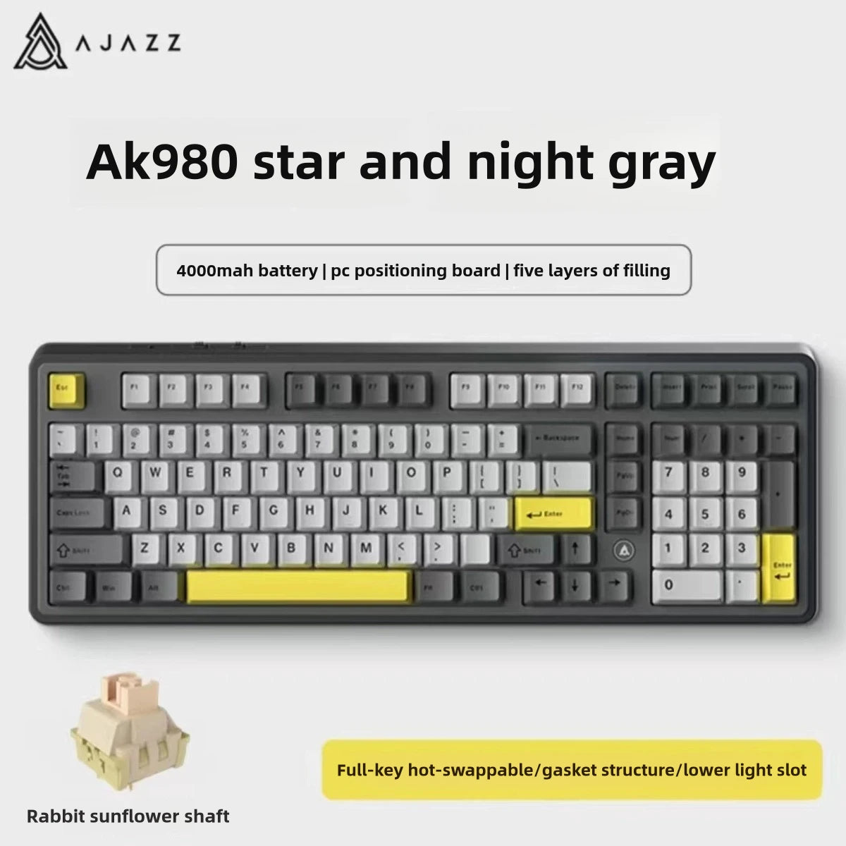 Clavier Mécanique Gamer Ajazz AK980 – Écran Couleur, RGB, Bluetooth & Sans Fil (98 Touches)