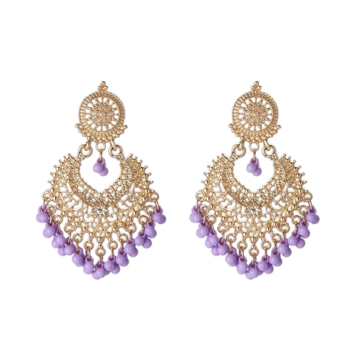 Boucles d’Oreilles Ethniques Cœur & Gland – Plaqué Or Style Bohème