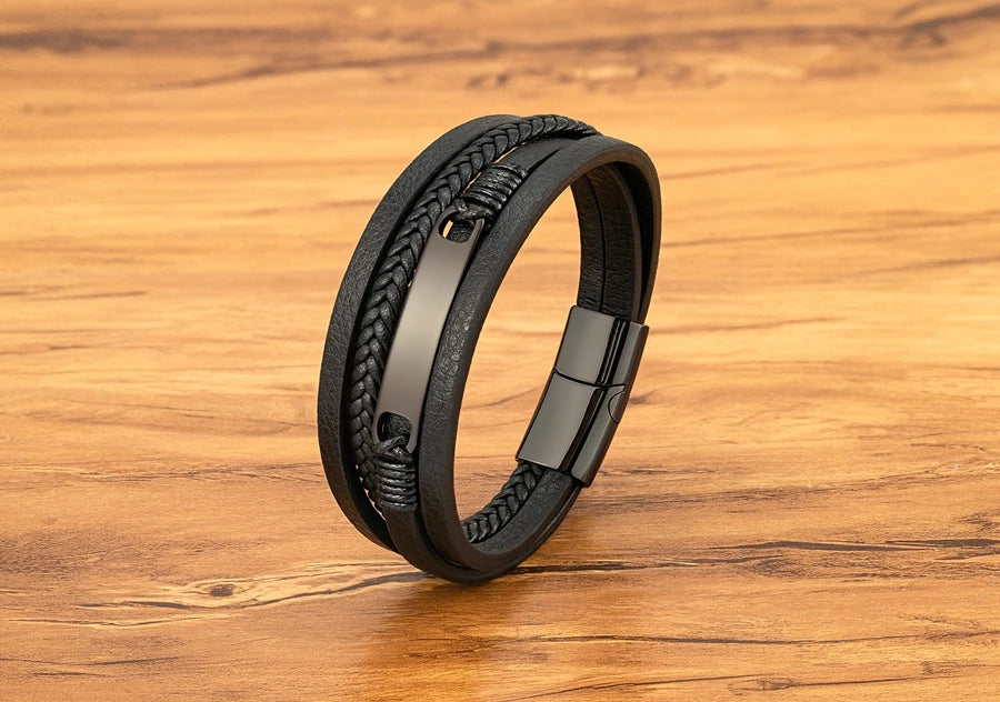 Bracelet Homme Multicouche Cuir & Acier – Style Classique XQNI