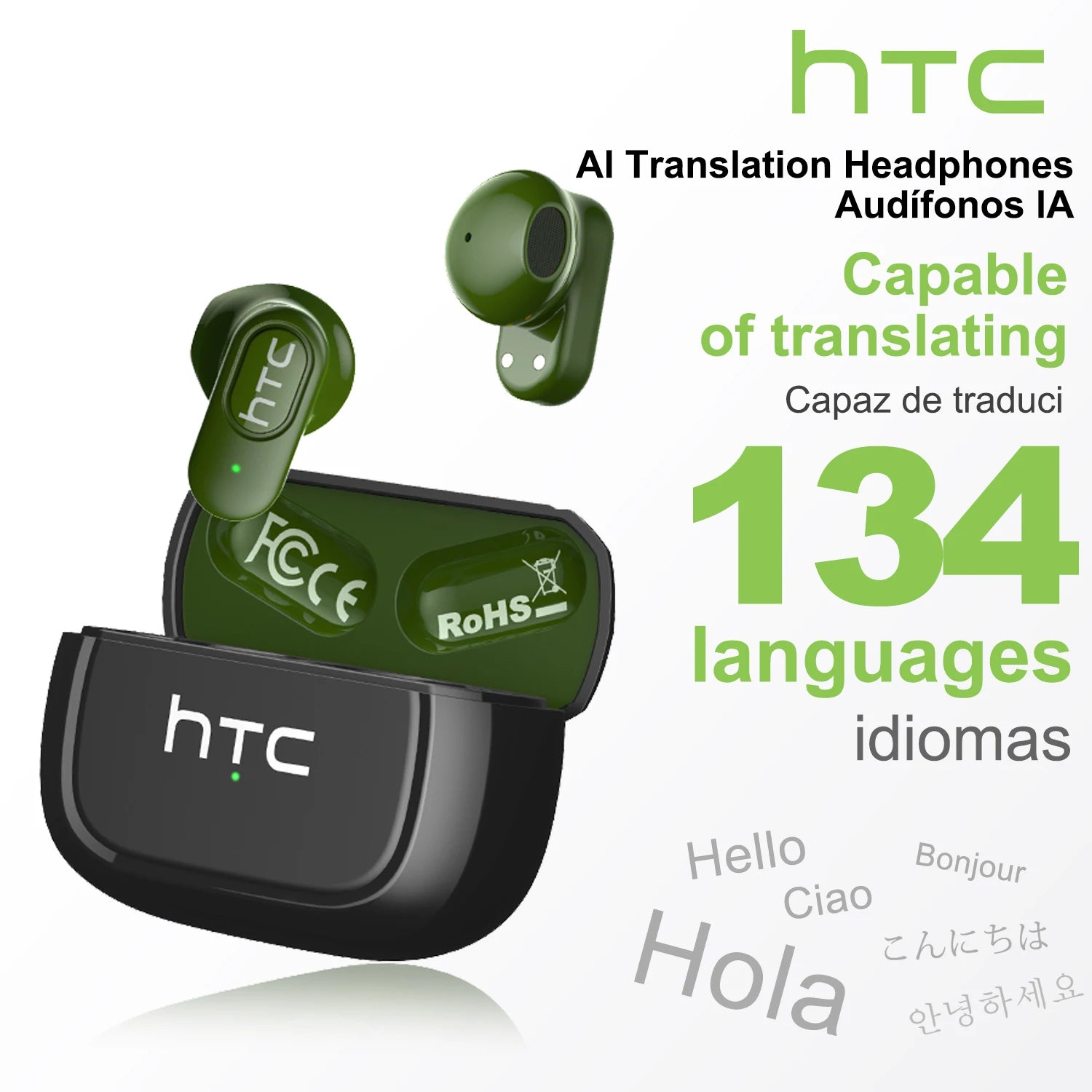 HTC NE51 – Écouteurs Bluetooth TWS Traducteur AI Ultra-Légers