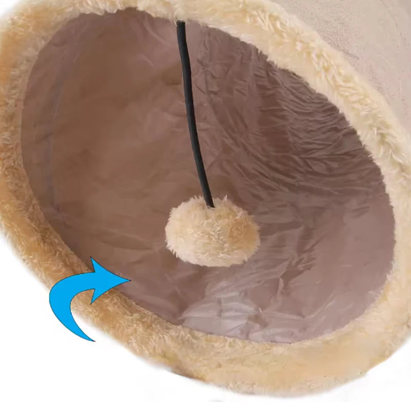 Tunnel en peluche pliable pour chat — suède douillet