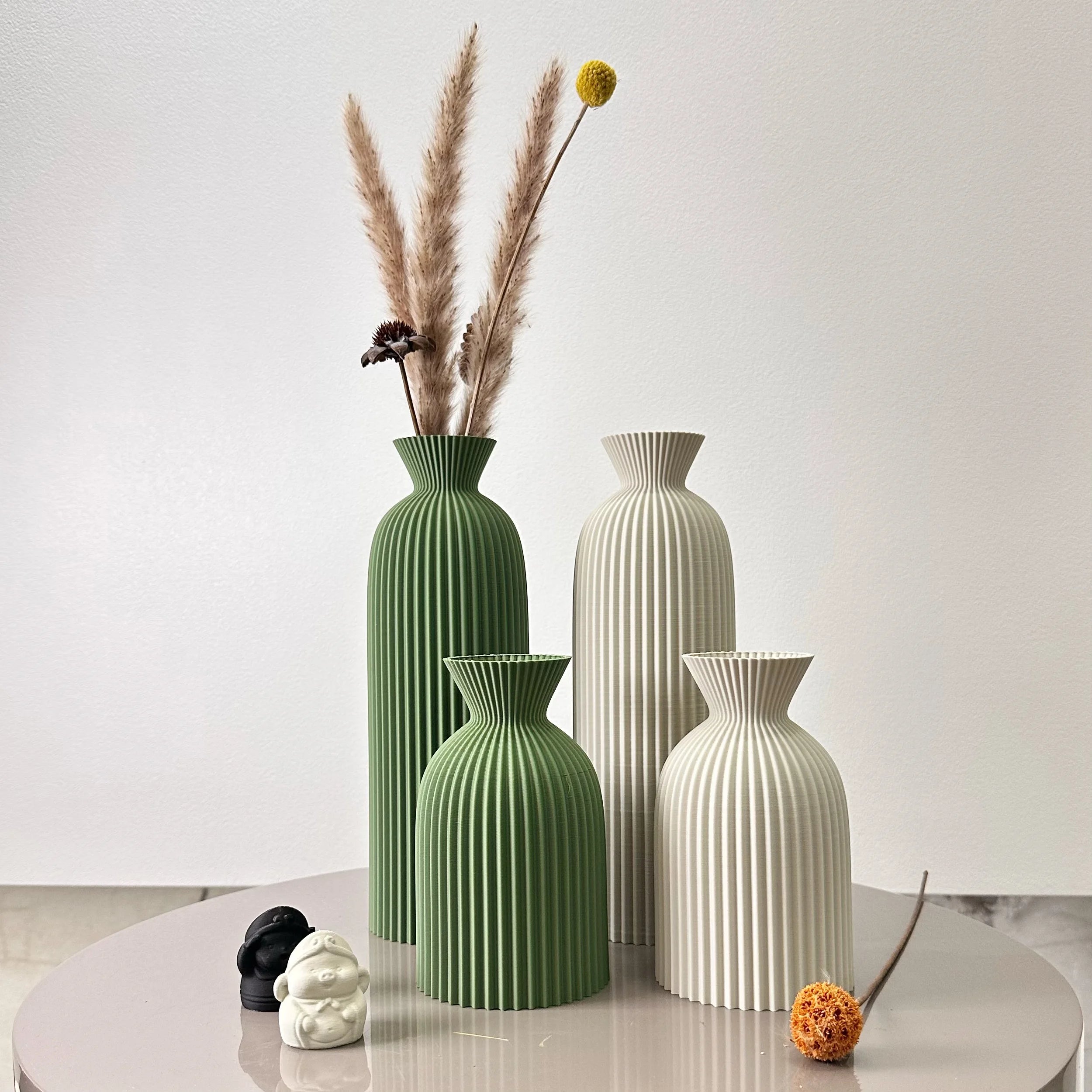 Vase Décoratif Ondulé – Lot de 2 – Design Moderne pour Fleurs Séchées