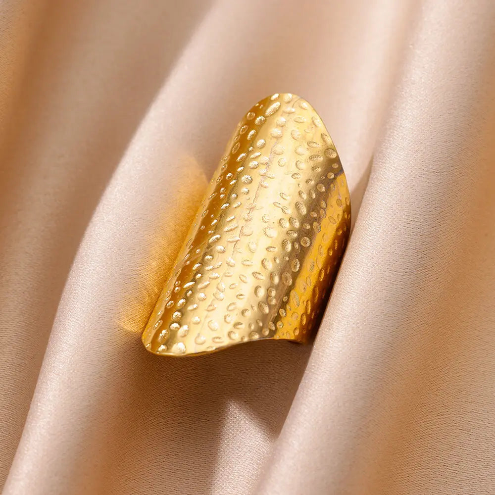 Bague Large Minimaliste en Acier Inoxydable – Finition Or 18K – Ajustable – Style Vintage & Géométrique