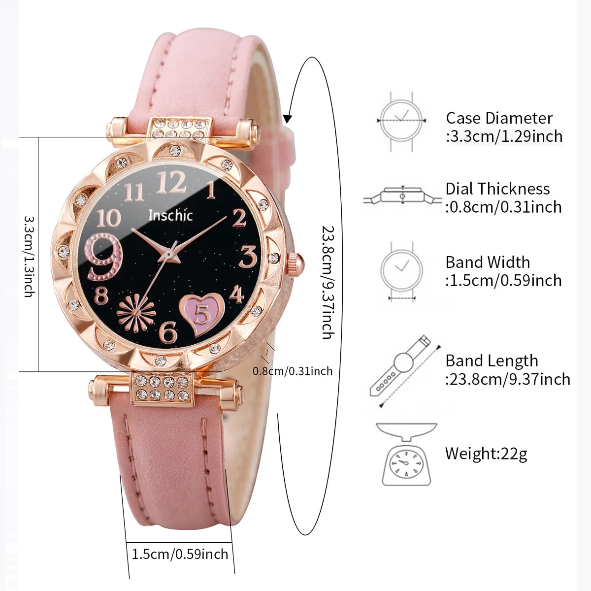 Montre Femme Cœur – Ensemble 6 Pièces Bracelet + Montre (Sans Boîte)