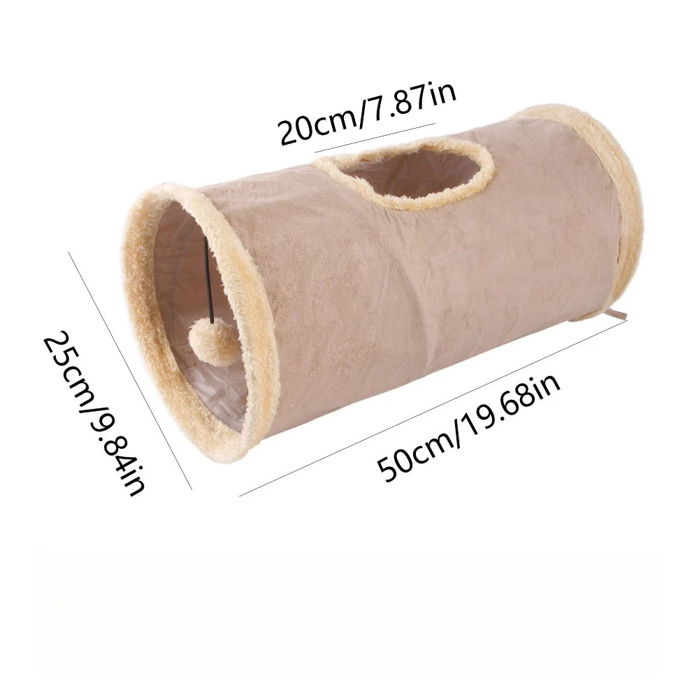 Tunnel en peluche suède pour chat — cachette de jeu