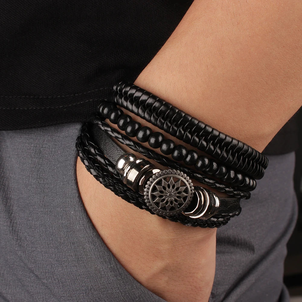 Bracelet Homme Luxe – Set de 4 Bracelets Tressés en Cuir (Style Ethnique Tribal)