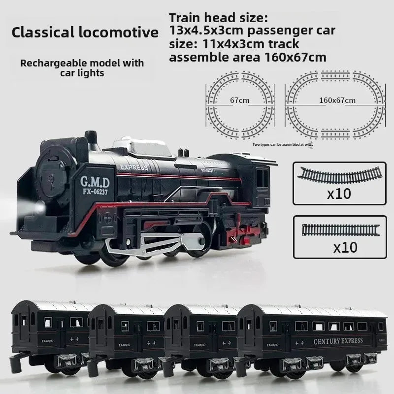 Train Électrique Classique – Pistes Lumineuses & Modèle de Noël (Ensemble Rechargeable)