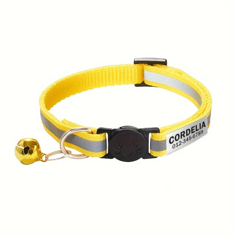 Collier réfléchissant personnalisable pour chat avec grelot — gravure offerte