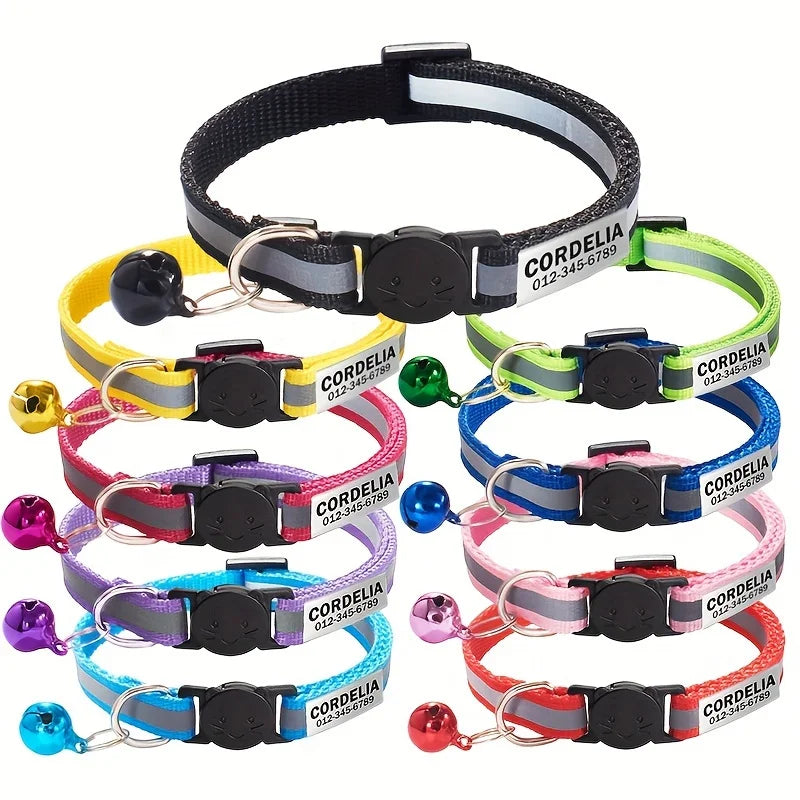 Collier réfléchissant personnalisable pour chat avec grelot — gravure offerte
